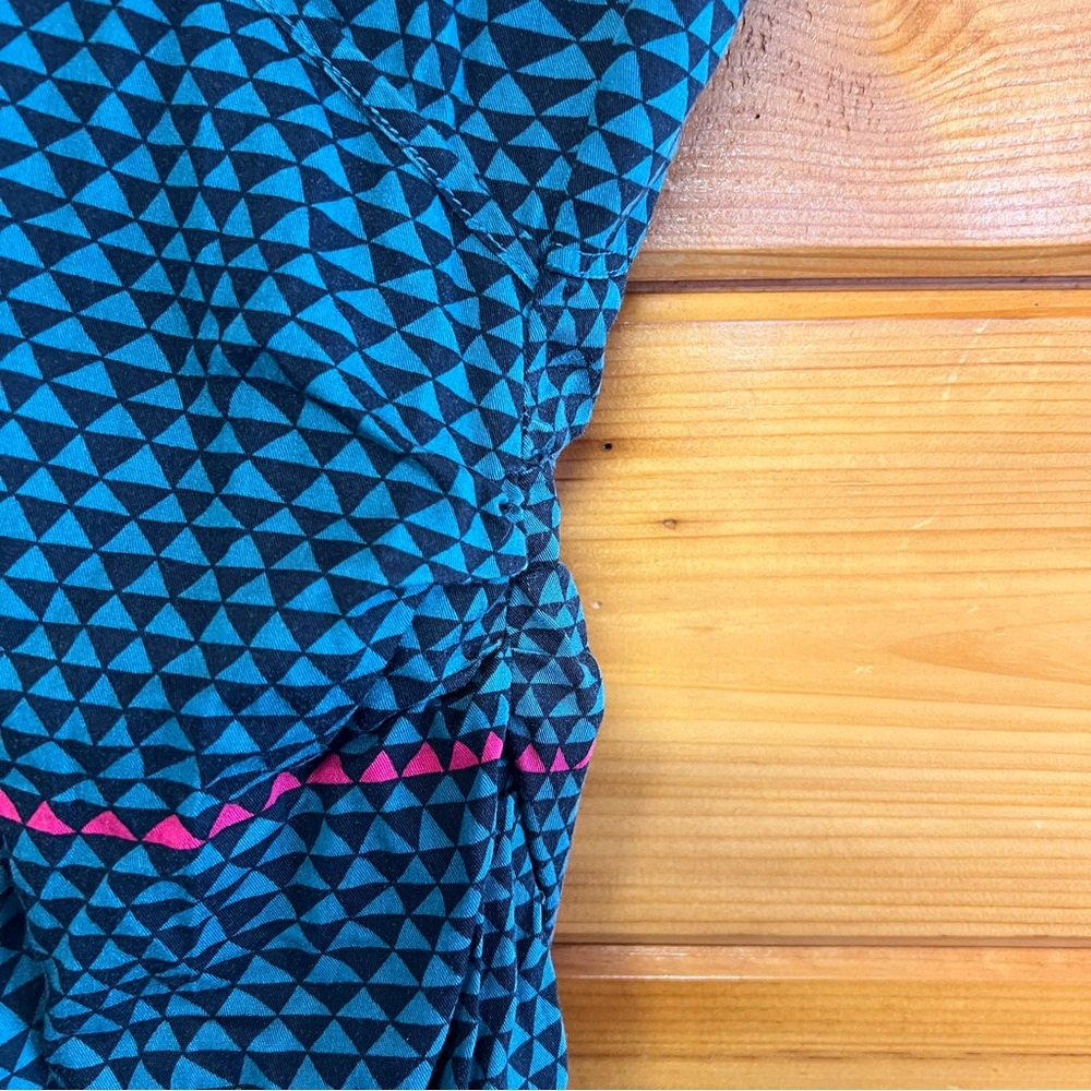 Unique V-Neck Fun Skunkfunk Teal and Black Patterned Sleeveless Dress XL 5 - Picture 5 of 7